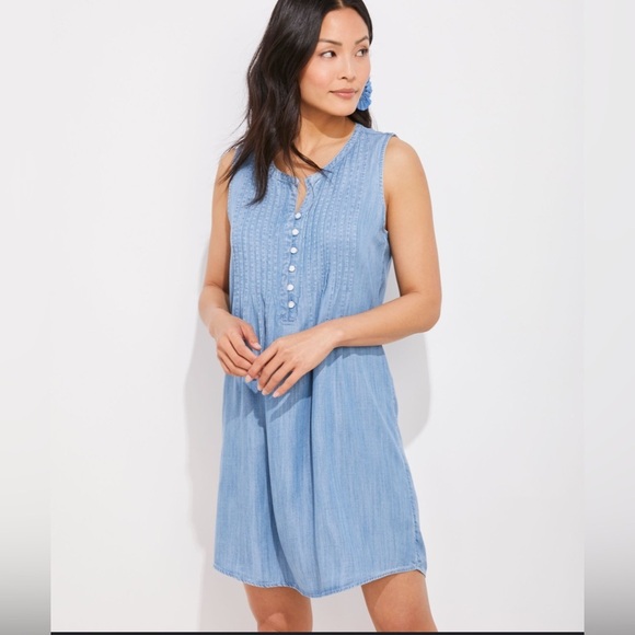 Vineyard Vines chambray pintuck dress size XS EUC sleeveless casual resortwear - Picture 1 of 3